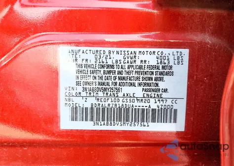 2021 Nissan Sentra Sr z USA, uszkodzony, nr VIN 3N1AB8DV5MY257561